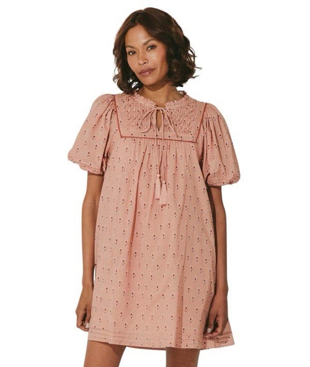 Cleobella Sybil Mini Dress Petal Pink Short Puff Sleeve Boho Sundress Cotton XS